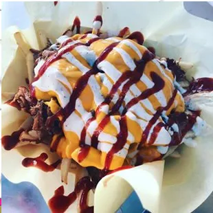  plate of food with sauce and toppings