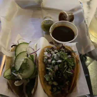 Lamb taco (left) and Quesa Birria de res
