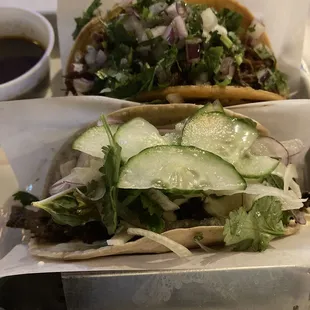 Quesa Birria de res (top) and Lamb Taco