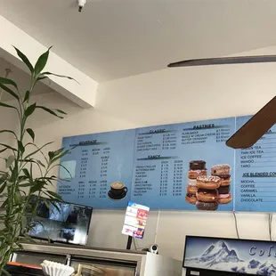 a menu and a fan