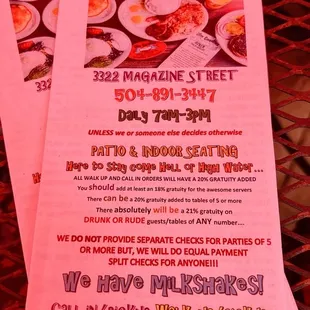 menu