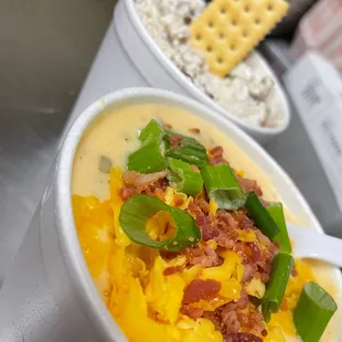 Loaded potato soup, Slim's chicken salad