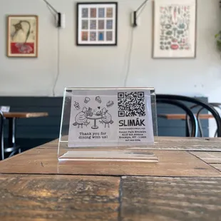 a table with a qr code on it