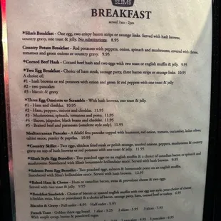Updated breakfast menu