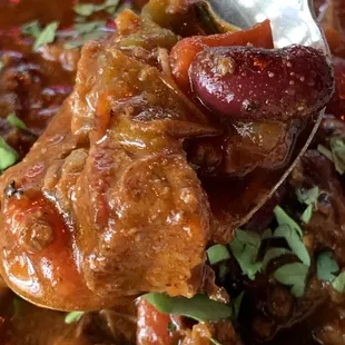 Big chunks of flesh in chili