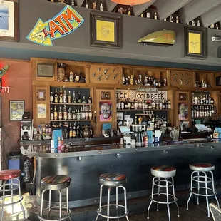 a bar with stools