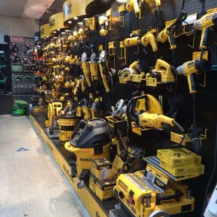 Long wall of dewalt stuff... I'm guessing it's a good brand