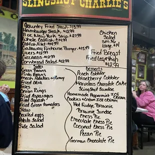 a menu on a sign
