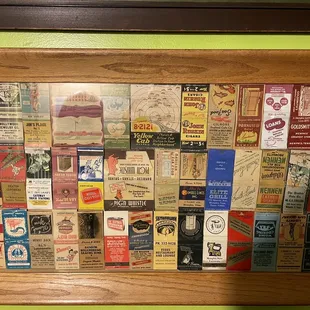 Cool mural of old matchbooks in the hall.