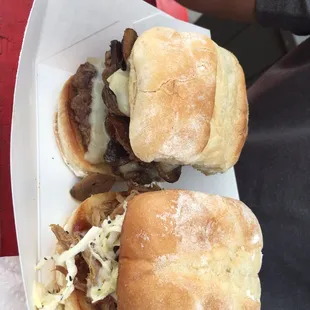 Double mushroom Swiss burger &amp; pulled pork that my husband ate. OMG The pulled pork will knock your socks off.