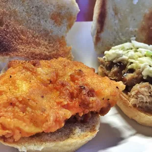 Buffalo chicken and pulled pork sliders