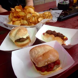 Fried potato, chili dog, meatball, &amp; original