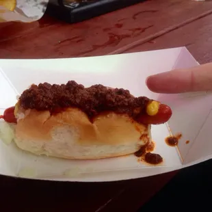 "Little Finger" chili dog