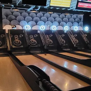 a bowling alley with bowling lanes