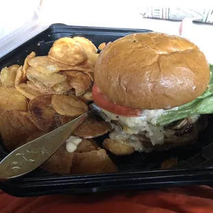 Mushroom Burger with yummy homemade chips.