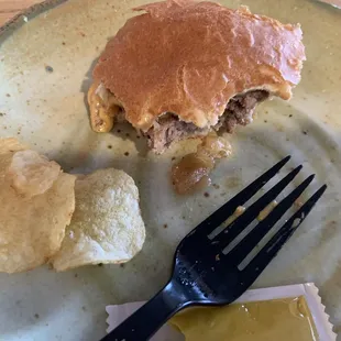 Half eaten slippery burger - sorry I was hunger and forgot to pic before I started to fill my mouth. Lol