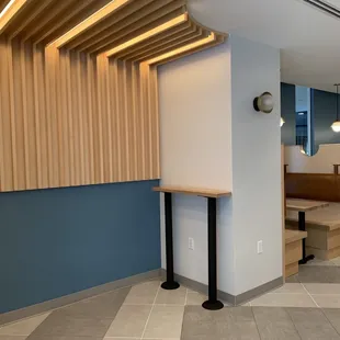 a view of a living room and stairs