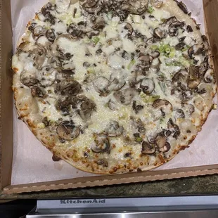 Mushroom pizza, not baked long enough.
