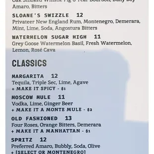 Drinks menu 2of2