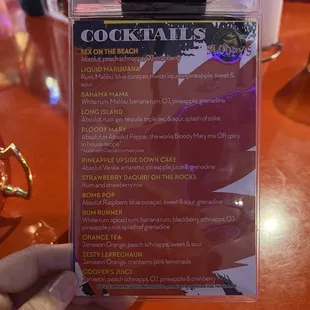 Cocktail menu