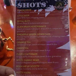 Shot menu