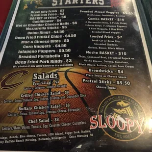 a menu for a basketball game