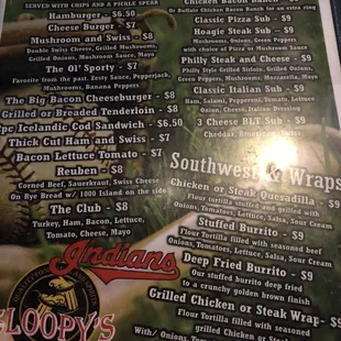 the menu of the restaurant