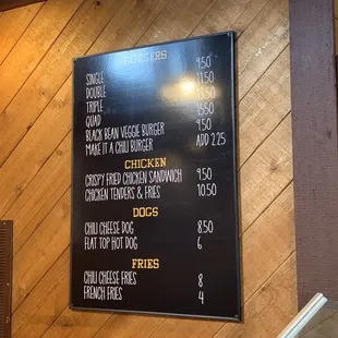 Menu as of 01/2019