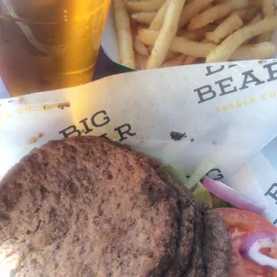 Quadruple Burger, fries &amp; an 805