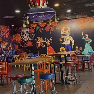 tables and chairs in a restaurant