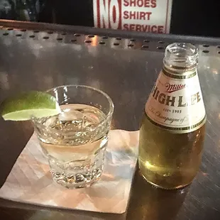 Cazadores shot and a pony of Miller High Life