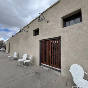 Outside by the sidewalk