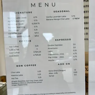 menu