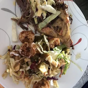 Half portions of the Yee-Haw and the Shrimp Fajita.