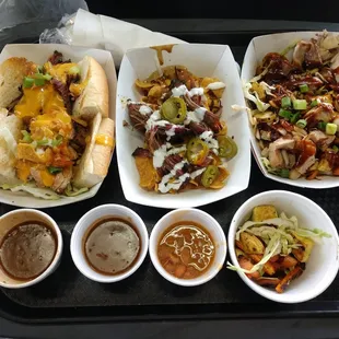 a variety of food items on a tray