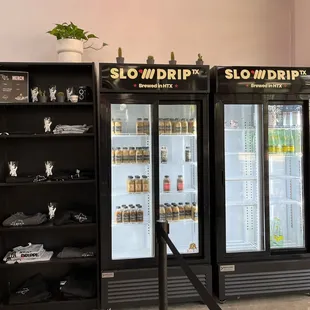 two refrigerated refrigerators in a store