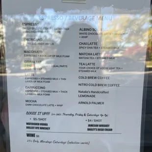 a menu on the window