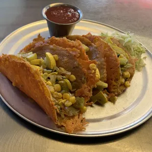 Burnt cheese calabacitas tacos
