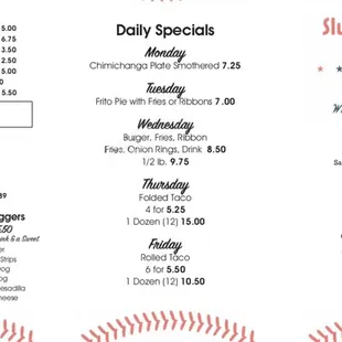 Sluggers diner menu