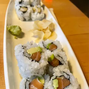 Salmon-avocado &amp; shrimp tempura sushi
