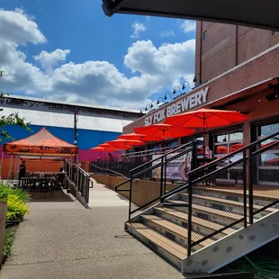 Outside seating near the bike trail