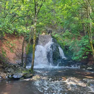 The waterfall is raging.