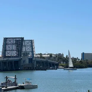 The Tom Stuart Causeway Draw Bridge from a high top on the patio...