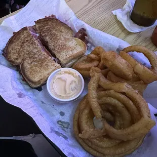 Reuben and onion rings
