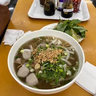 Pho combo with brisket, tripes and meat balls