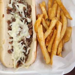 plain cheesesteak with fries