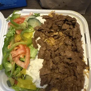 This is the beef platter with rice and salad