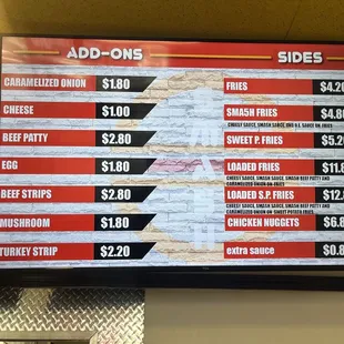 Add-ons and Sides Menu