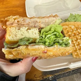Vegan club with added melted vegan cheese (really good flavor and texture  )