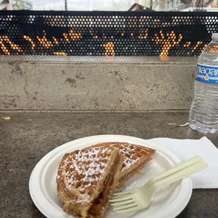 Maple butter and powdered sugar waffle